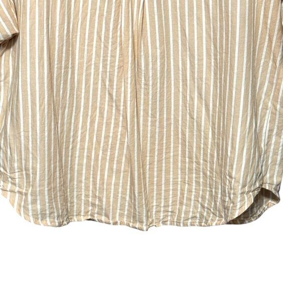Pact Organic Cotton Tan White Striped Boxy Pullover Collared Blouse Top - Picture 9 of 11